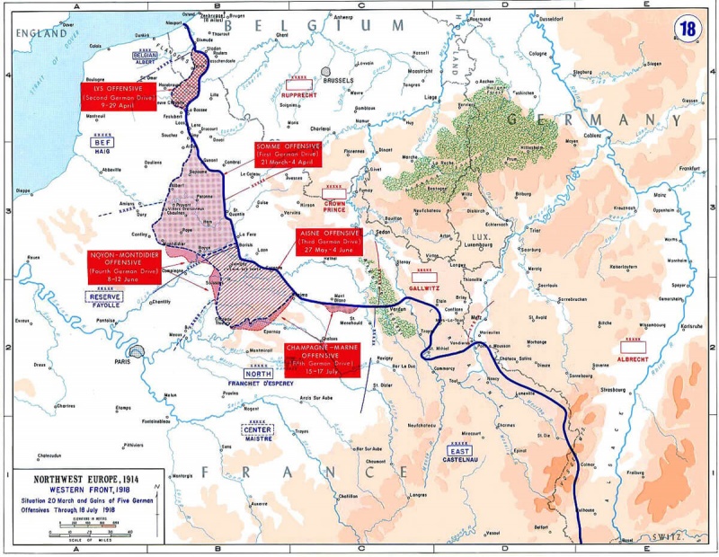 Карта Западного фронта,1918 год