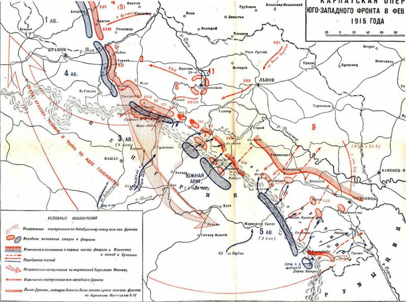 Карта Карпатской операции, 7 января — 20 апреля 1915